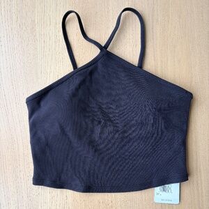 Alo Yoga- Goddess Ribbed Cross Crop Top, black- M